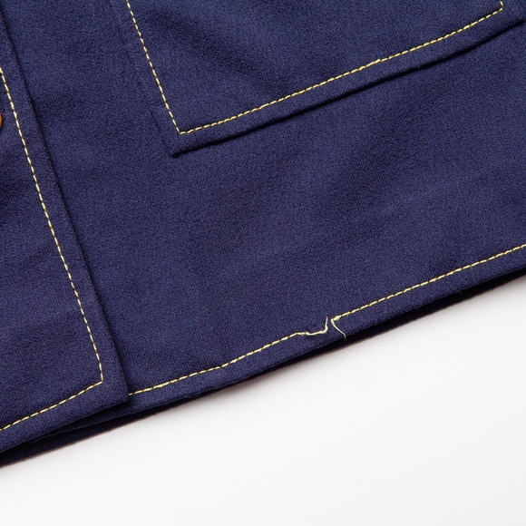 Vintage 70s Blue Leisure Jacket Shirt Blazer Button Down Pockets Polyester S/M - Picture 9 of 14